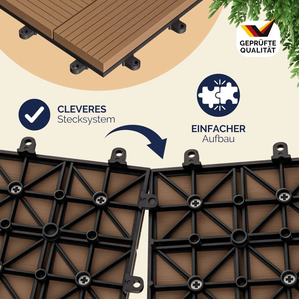 Deuba Piastrelle da Giardino in WPC 5m² Mattonelle 30x30cm Sauna Terrazza Esterno Terracotta 55 pz