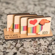 Sostegni con Motivo Teckel - Sostegni in legno - Sostegni decorativi con Motivo Teckel - Sottopanchina carina con cagnolino - Sottopanchina decorativa per caffè, tè e altri drink