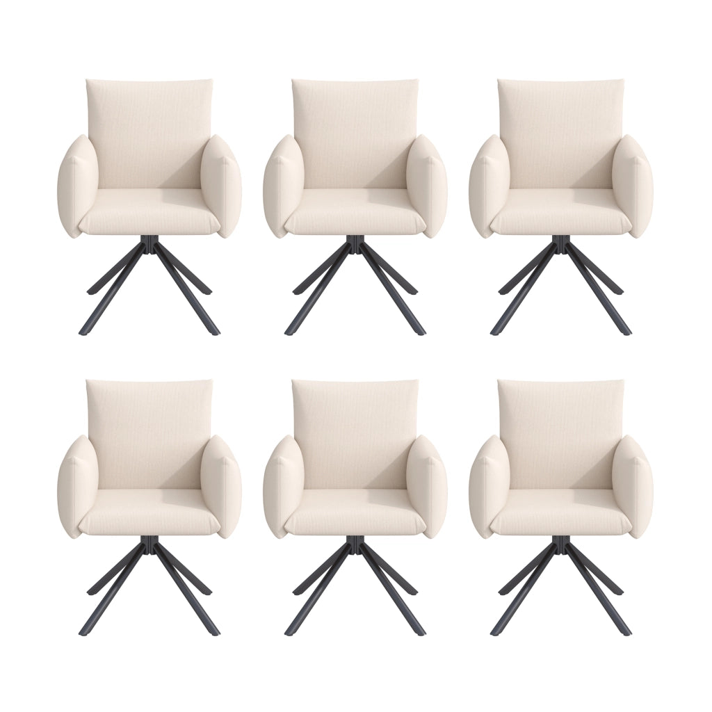 Set 6 Sedie da Pranzo Girevoli Imbottite ¨C MINIMAL ¨C Metallo, Tessuto Lino, Beige
