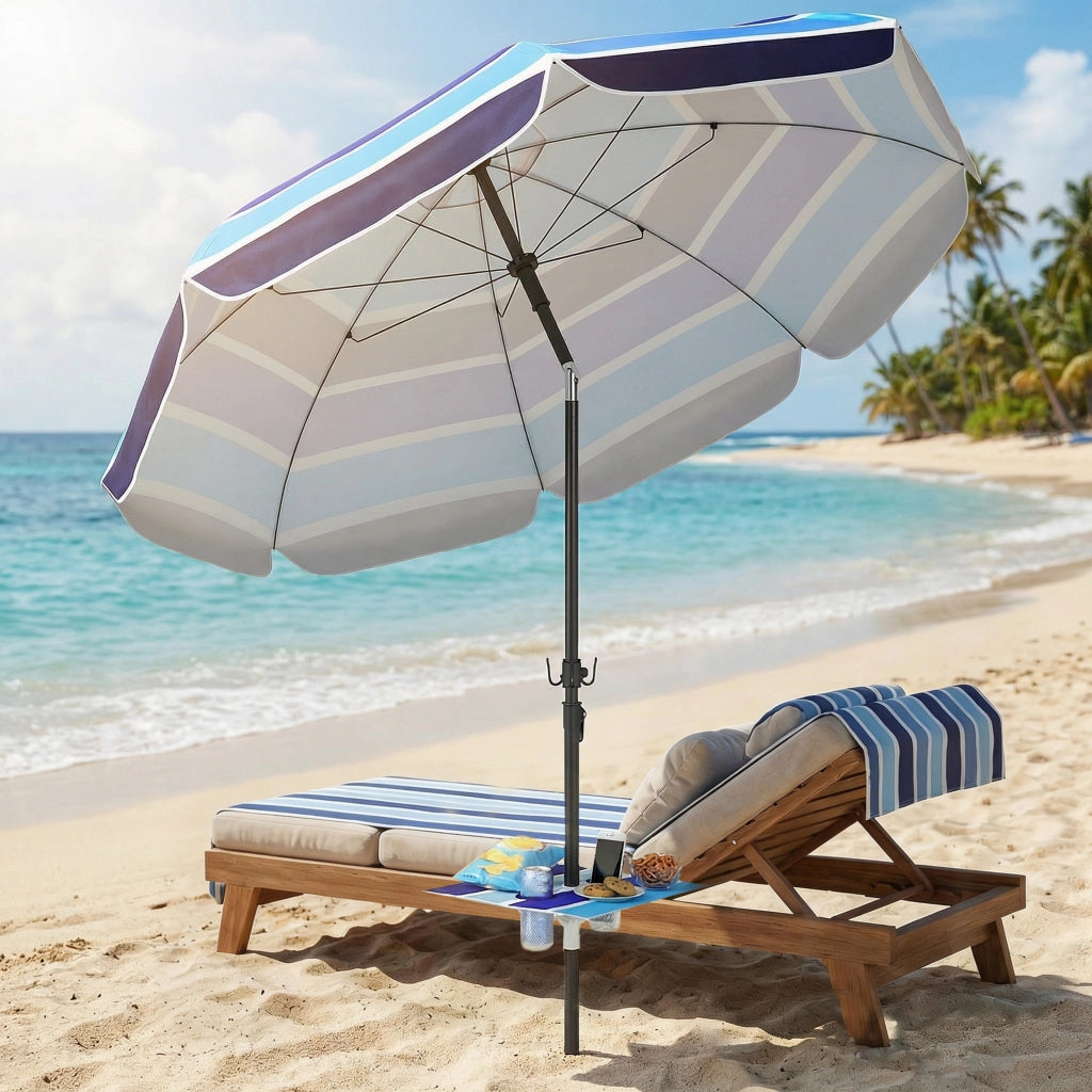 Ombrellone da Spiaggia con Tavolino e Portabicchieri, in Metallo e Poliestere, ?198x214 cm, Multicolore