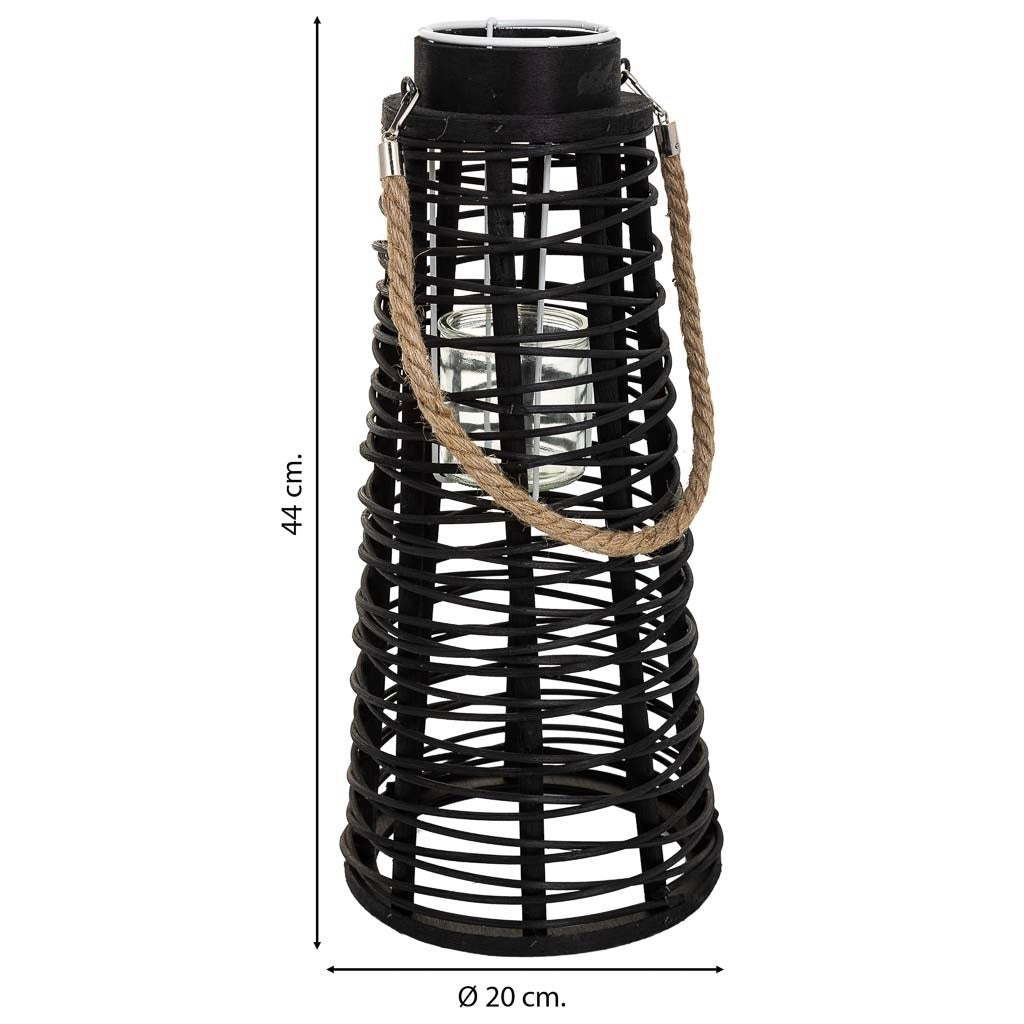 Lanterna portacandela in rattan nero d20x44h