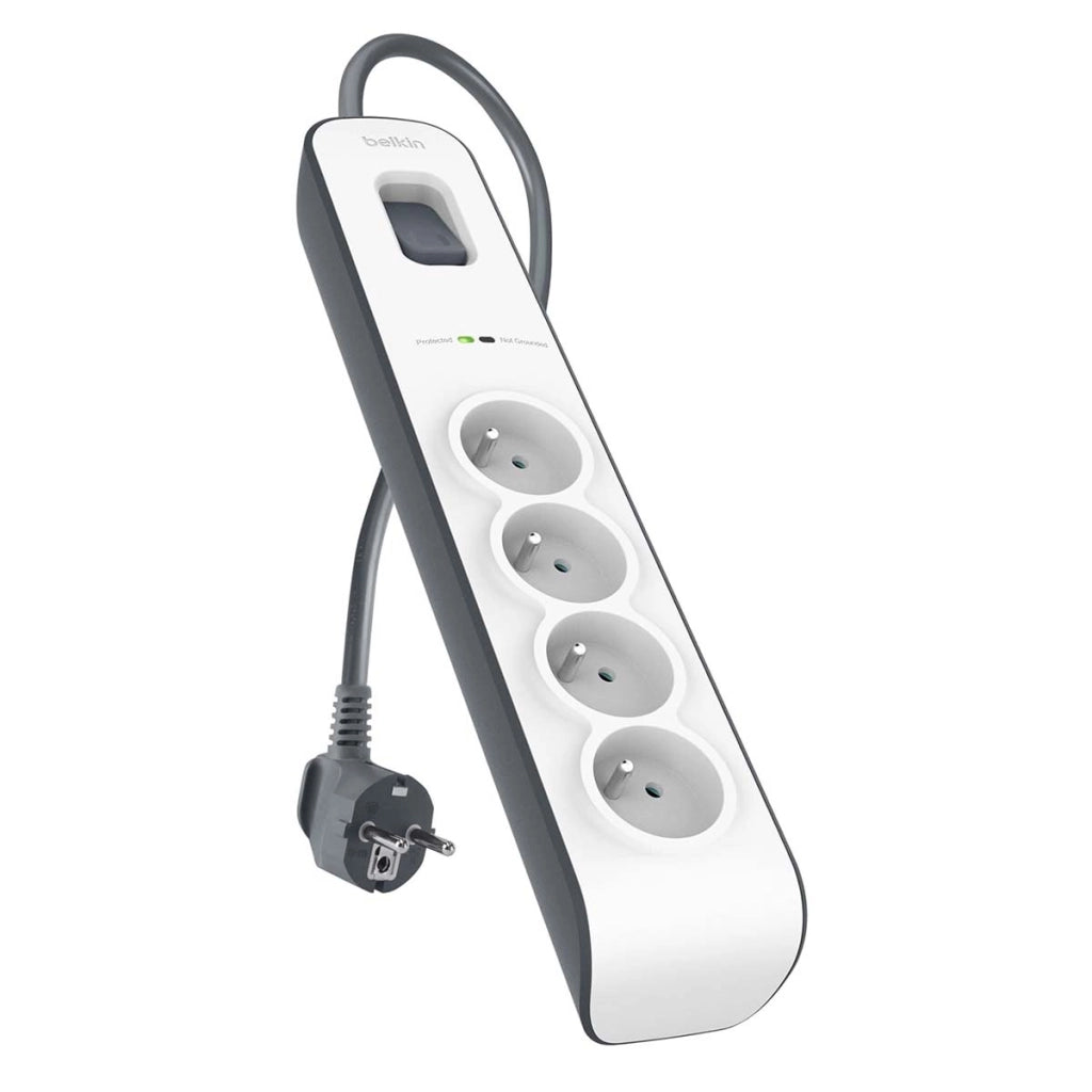 Multipresa Filtrata 4 Prese con Protezione Sovratensioni e Cavo 2 m Bianco / Grigio Belkin