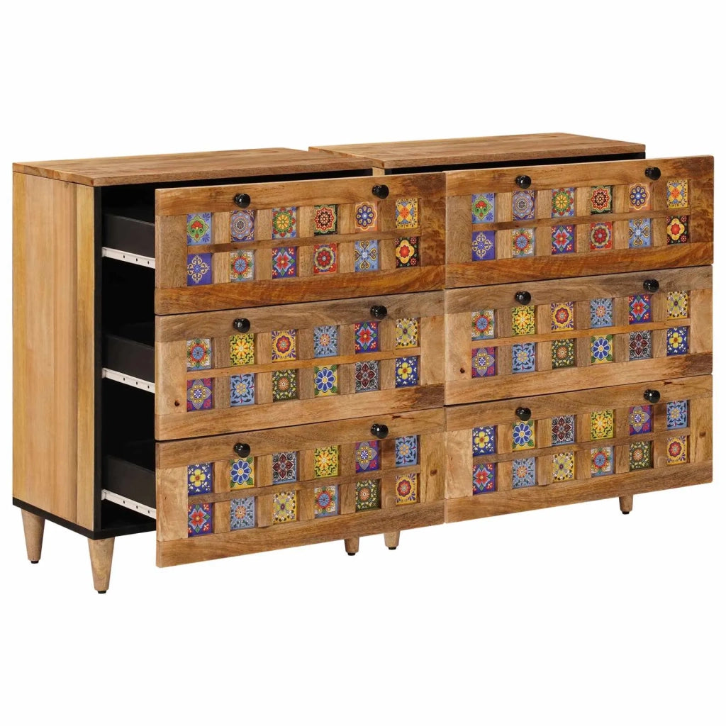 Credenza 2 pcs Naturale 60 x 33 x 75 cm Legno di mango massello 3310094