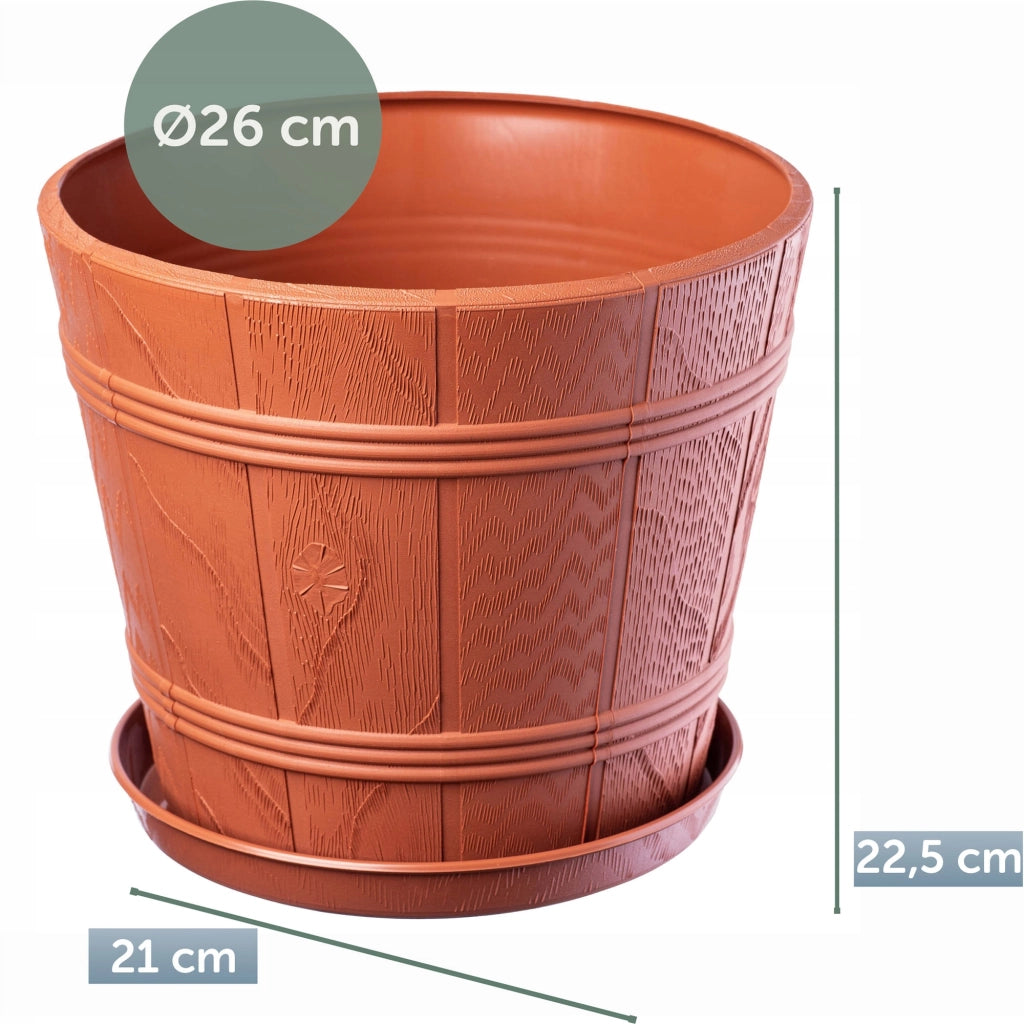 Vaso da fiori KADAX con sottovaso, vaso da giardino, 26 cm, plastica, terracotta