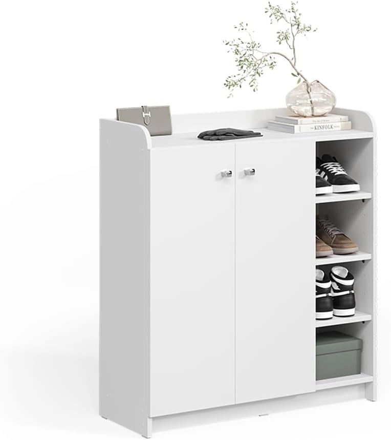 Mobile porta scarpe Moritz, Bianco, 83 x 91.4 cm con 2 porte, per la conservazione e l’organizzazione delle scarpe nell’ingresso