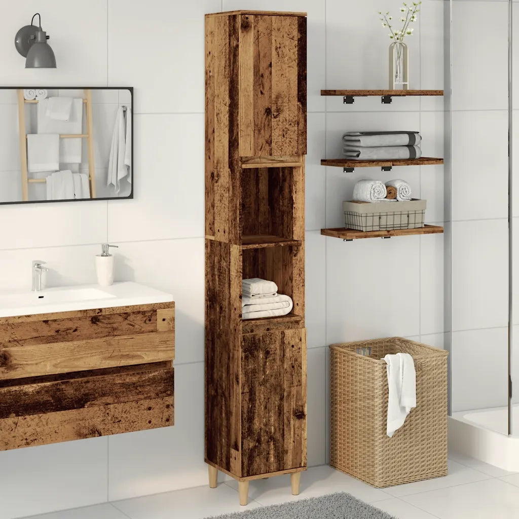Armadietto Bagno | Armadio da bagno Legno Antico 30x30x190 cm in Legno Multistrato