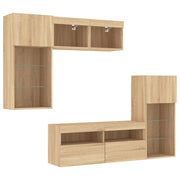 Mobile TV multimediale mensola TV credenza TV sala da pranzo soggiorno camera da letto con LED 5 pezzi legno ingegnerizzato rovere Sonoma marrone 02_0029416