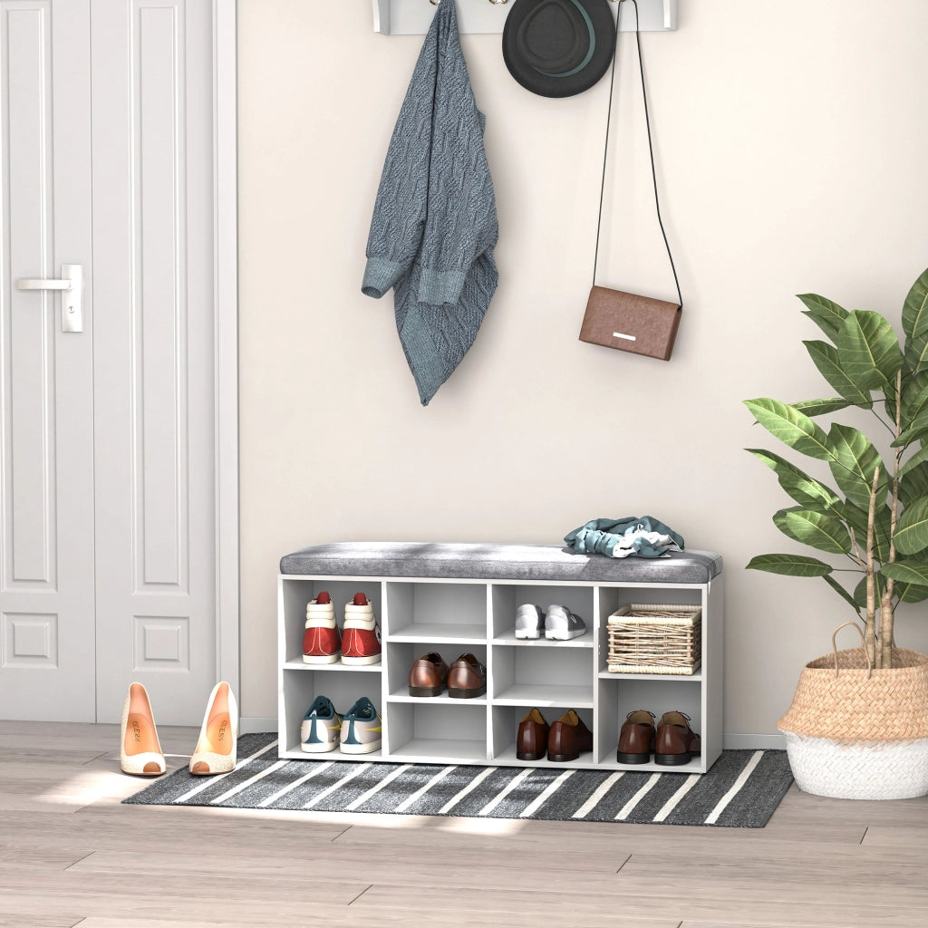 Scarpiera con panca ¨C zephmum ¨C bianco, legno, 104x30x48 cm