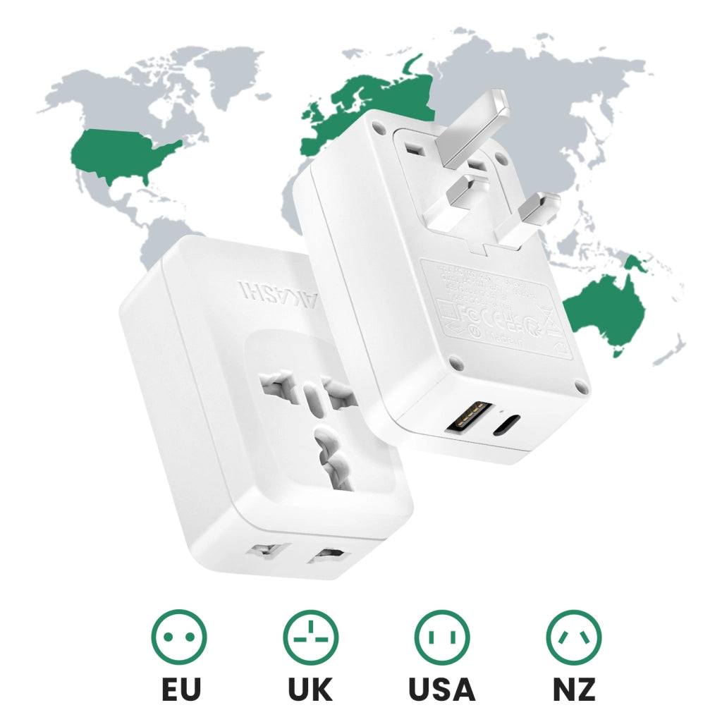 Adattatore Viaggio Regno Unito USB USB C 15W Bianco Akashi