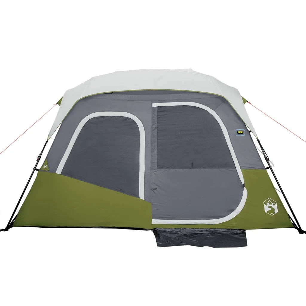 Tenda Famiglia con LED 6 Persone-Tenda da campeggio Verde Chiaro Rilascio Rapido