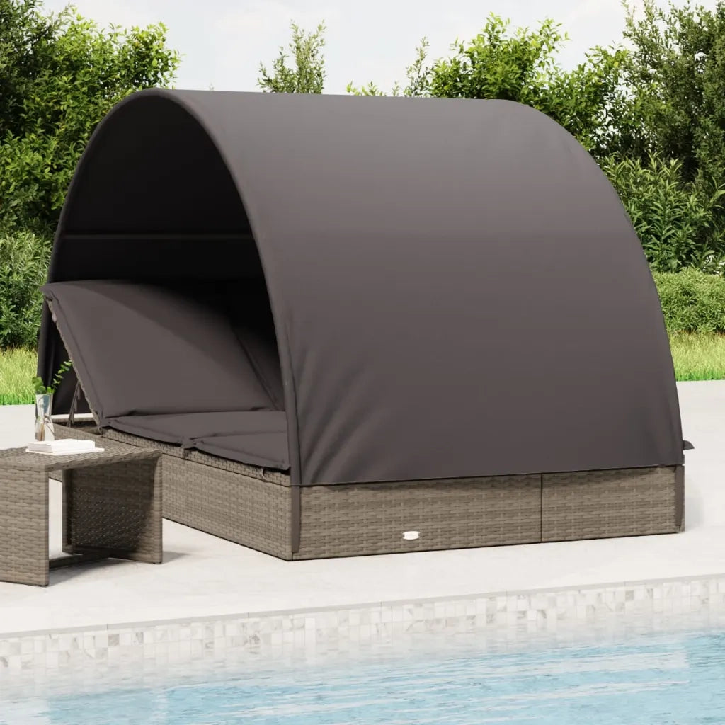 Sdraio da giardino | Lettino Doppio Tetto Rotondo Grigio 211x112x140 cm Polyrattan