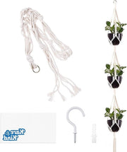 Macramé trellis per piante - compreso ago per allungamento, spazzola di pulizia e tre vasi per esposizione - corda di cotone materiale - per vasi e piante da appendere - uso interno ed esterno