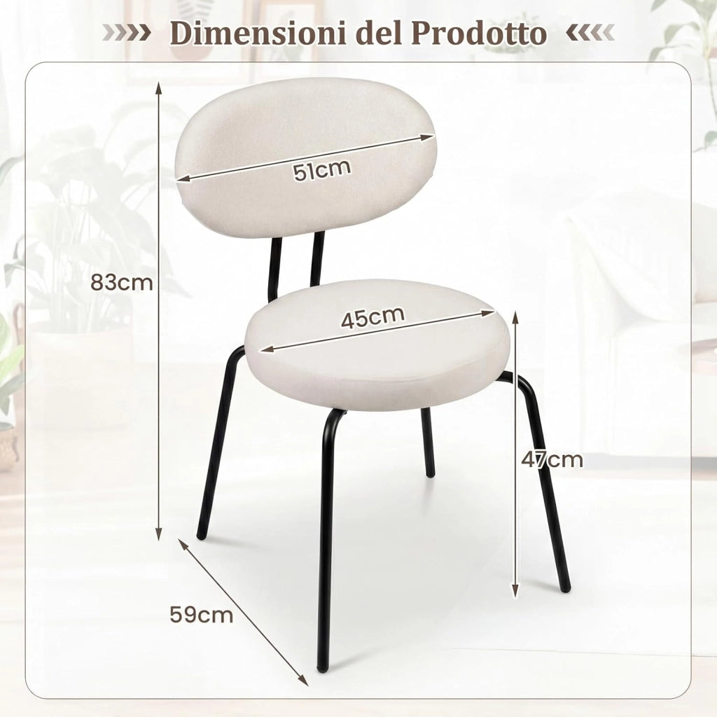 Set di 2 Sedie da Pranzo, Sedia da Cucina Imbottita in Tessuto di Alta Qualità con Gambe in Metallo, Schienale Curvo e Cuscino Morbido, Adatta a Sala da Pranzo, Soggiorno e Camere da Letto