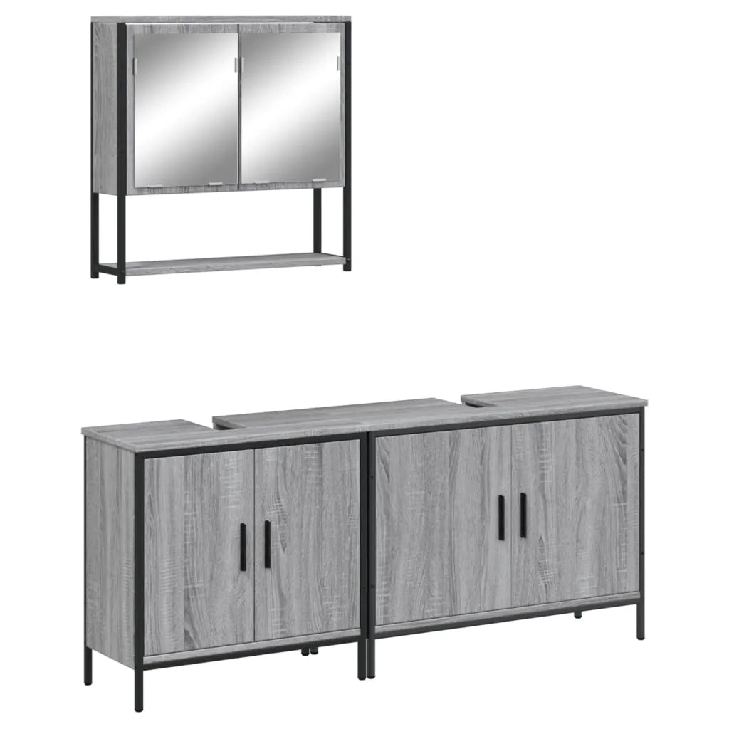 Set Mobili da Bagno 3 pz Grigio Sonoma in Legno Multistrato 3214673
