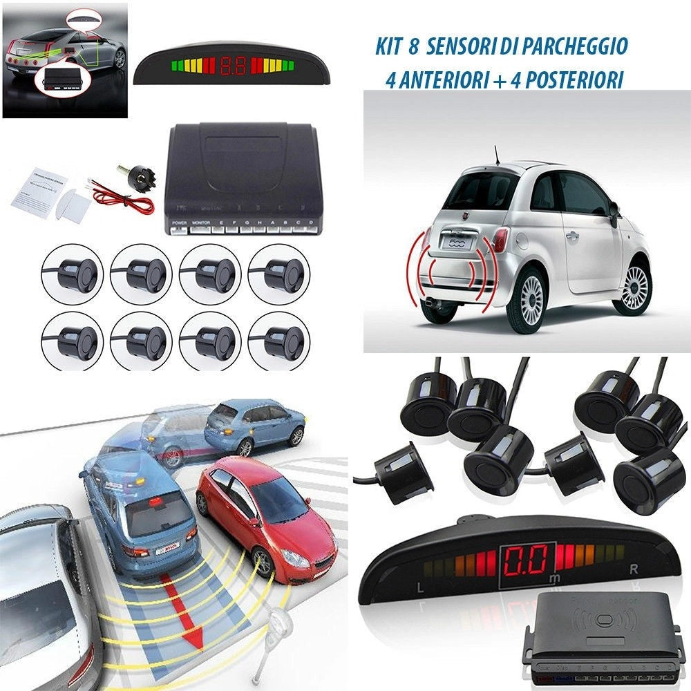 Trade Shop - Kit 8 Sensori Di Parcheggio Auto + Display Led+suono + Radar Cicalino Acustico -