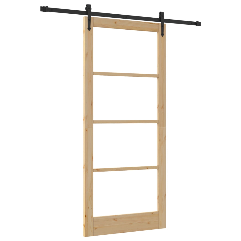 Set Porta Scorrevole  con Fissaggi 93x211 cm Legno Massello di Pino