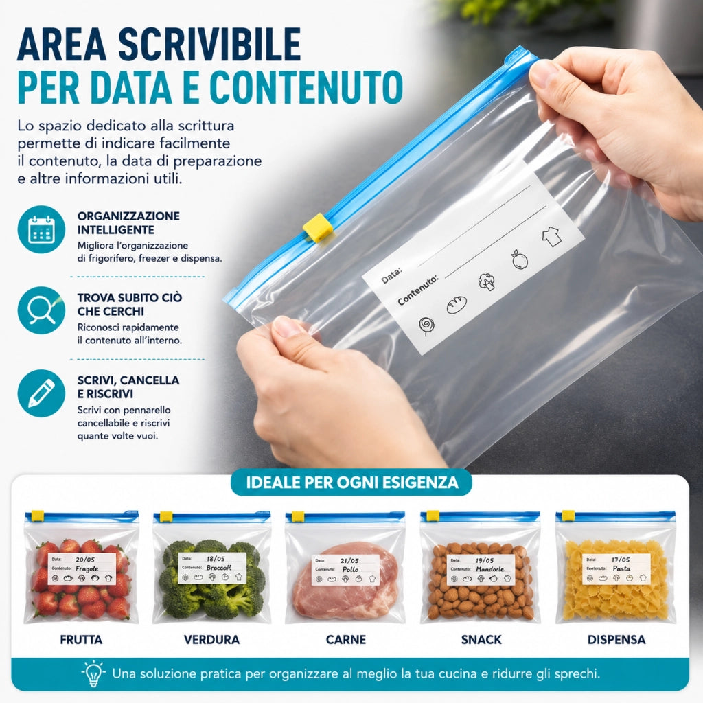 24 Sacchetti Alimenti Riutilizzabili Zip 3 Misure Freezer Frigo 69714