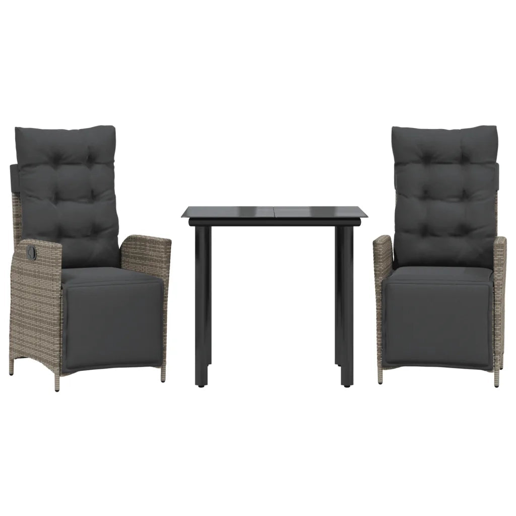 Set da Pranzo da Giardino 3 pz con Cuscini in Polyrattan Grigio