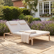 Sdraio da giardino, lettino doppio, schienale regolabile, con tavolino estraibile, poggiatesta, beige