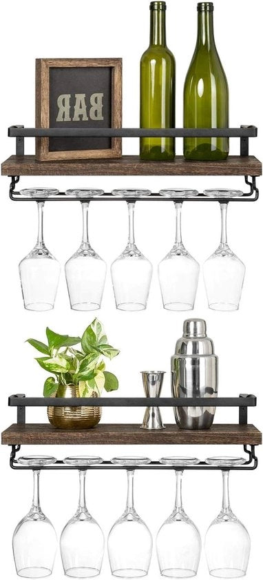 Set di assi a muro di alta qualità da 2 per bicchieri e bicchieri - Raccordi rustici in legno per cucina e bar - Design moderno per la conservazione e la presentazione di piante e foto
