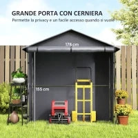 Capanno da Giardino 1.1x2 m con Porta Avvolgibile, Tenda Garage per Bici e Moto, Grigio Scuro
