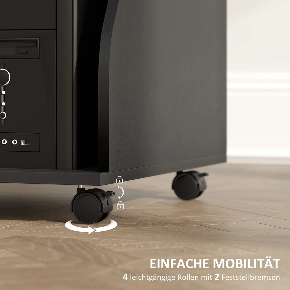Scrivania per computer con ruote ¨C Minimal ¨C Nero 80x48x75 cm con ripiani porta tastiera