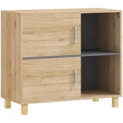 Mobiletto per il Bagno, Mobile di Archiviazione con Vani Aperti e Armadio, 80 x 35 x 70 cm, Legno Naturale