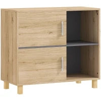Mobiletto per il Bagno, Mobile di Archiviazione con Vani Aperti e Armadio, 80 x 35 x 70 cm, Legno Naturale