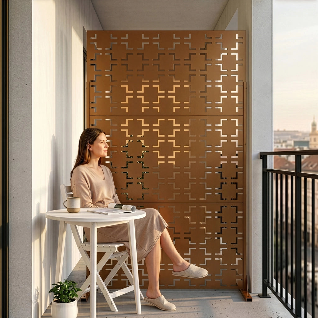 Pannello Divisorio Basciano Struttura Traforata in Acciaio 180 x 90 cm - Marrone casa.pro