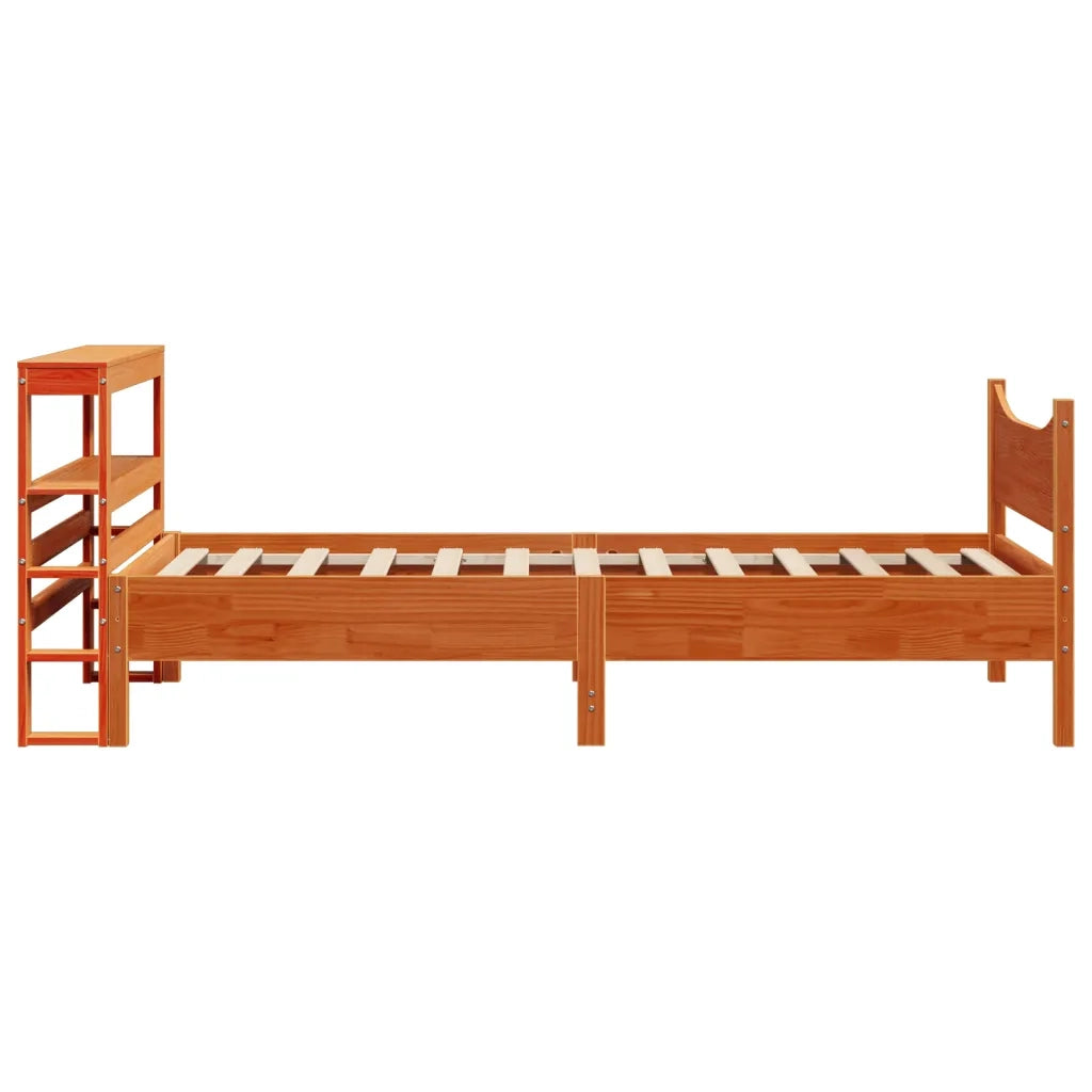 Giroletto con Testiera-Struttura Letto con testiera Marrone Cera 75x190 cm Massello Pino 779861