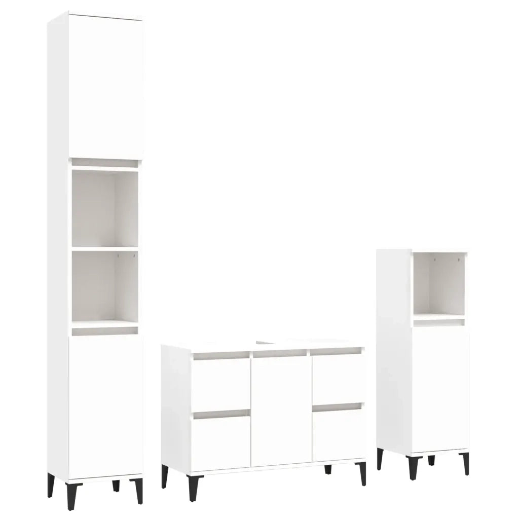 Set Mobili da Bagno | Armadio da bagno 3 pz Bianco in Legno Multistrato