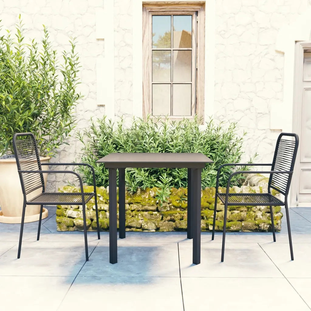 Set da Pranzo da Giardino 3 pz | Set Salotto da Giardino Nero in Vetro e Acciaio