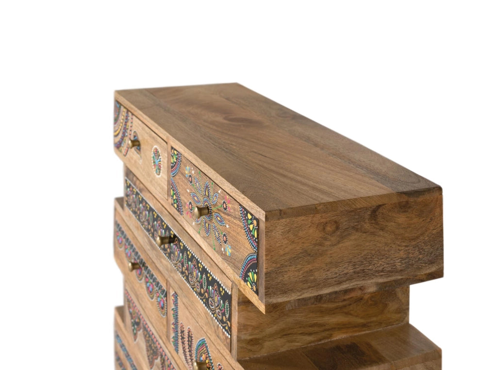 Cassettiera realizzata a mano in legno di mango