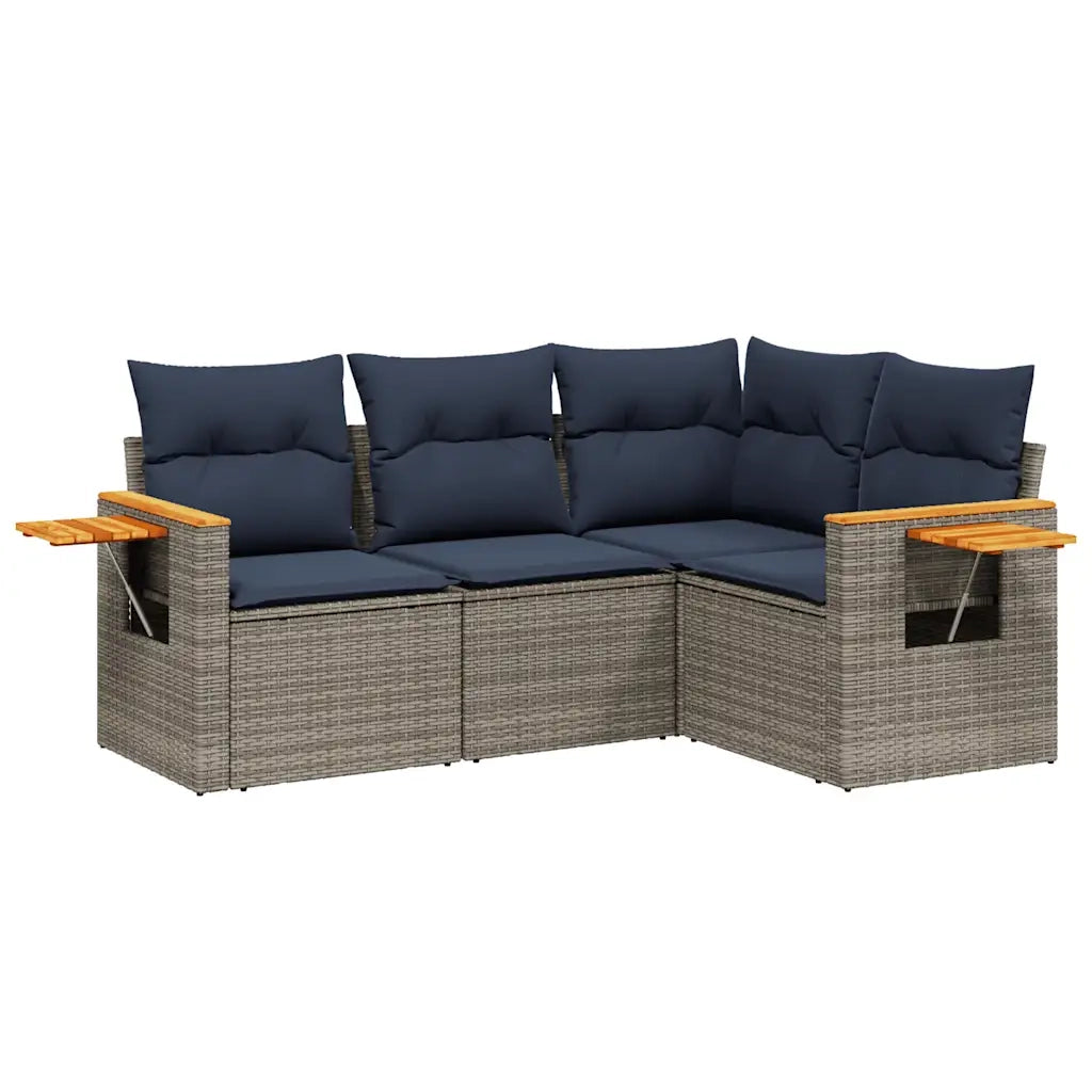 Set Divani da Giardino 4 pz | Set Salotto da Giardino con Cuscini Grigio in Polyrattan