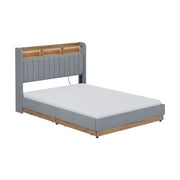 Vitalispa Letto imbottito Grigio/quercia 140x200 cm con 4 cassetti