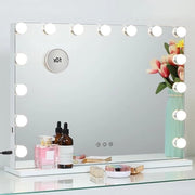 Specchio per Trucco con Illuminazione - 44,5 x 58 cm - Senza Bordeggio - 15 Lampade LED - Con 3 Livelli di Luce - Bianco
