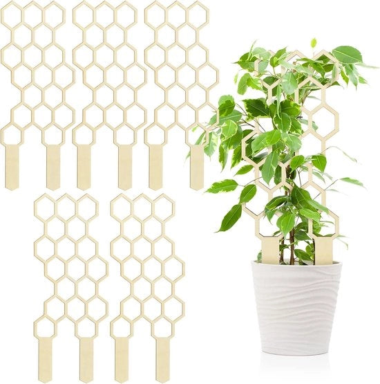 Set di 5 sostegni per piante da interni, 30 cm alti, piccolo sostegno in legno per piante in vaso, rete a api per piante in vaso, sostegno di base per piante da esterni, accessorio di supporto per fiori e piante.
