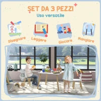 Set Tavolo e 2 Sedie per Bambini con Schienale a Orecchie di Coniglio, Età 3-6 Anni, Bianco