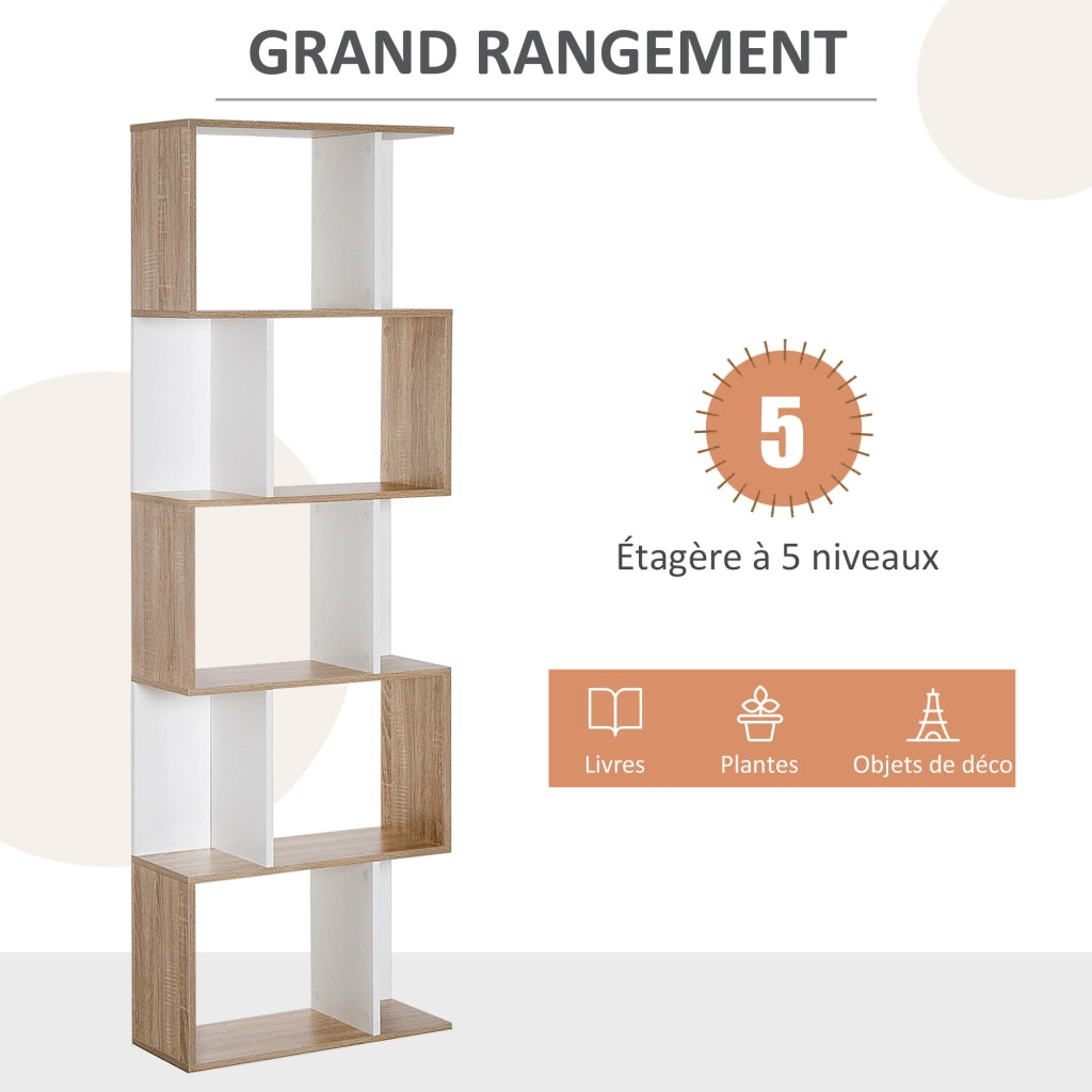 Libreria 5 ripiani a S ¨C Xylo ¨C legno rovere e bianco 60x24x184.5cm