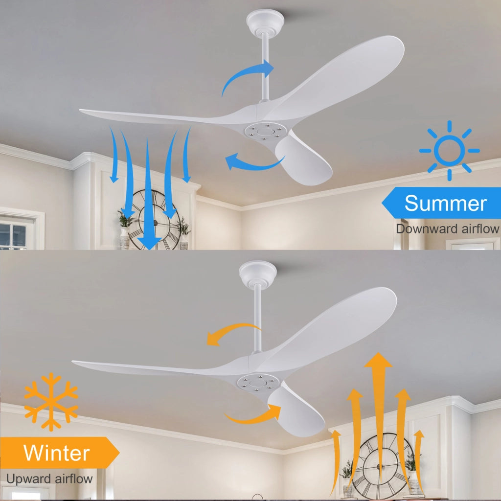 Ventilatore da soffitto bianco 60 pollici senza luce con telecomando, pale ABS, motore DC reversibile, timer, moderno per camere e terrazze