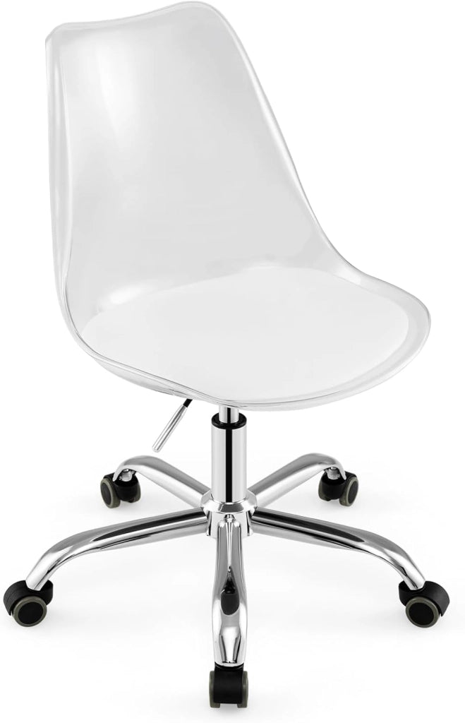 Sedia da Scrivania Ergonomica, Altezza Regolabile | Sedia da Ufficio Girevole, Seduta Imbottita, Sgabello senza Braccioli, con Ruote, Portata 150 kg, per Casa e Studio