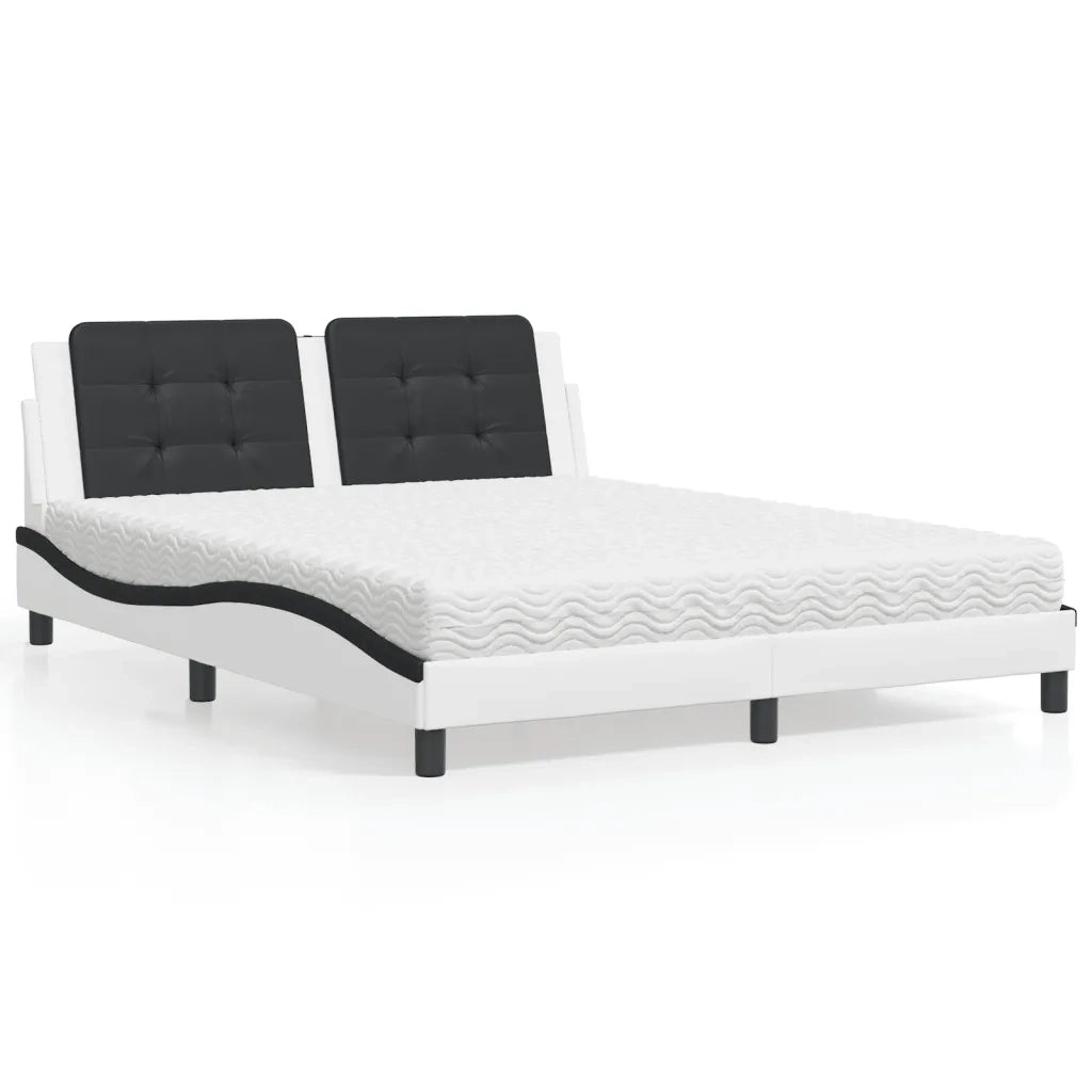 Letto con Materasso Zadar Bianco e Nero 160x200cm Similpelle 3208879