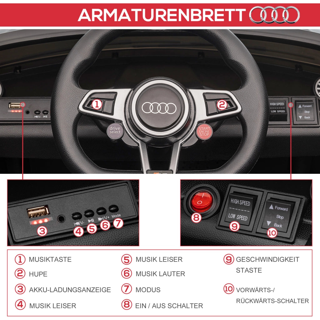 Auto Elettrica per Bambini Audi TT RS Roadster ¨C Xylo ¨C 3 km/h, Telecomando, LED, USB, Nero