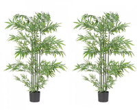Set 2 Piante Artificiali di Bamboo Ø70x150 cm in Plastica con Vasi Verde