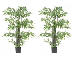 Set 2 Piante Artificiali di Bamboo Ø70x150 cm in Plastica con Vasi Verde