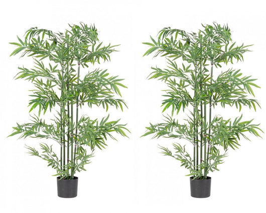 Set 2 Piante Artificiali di Bamboo Ø70x150 cm in Plastica con Vasi Verde