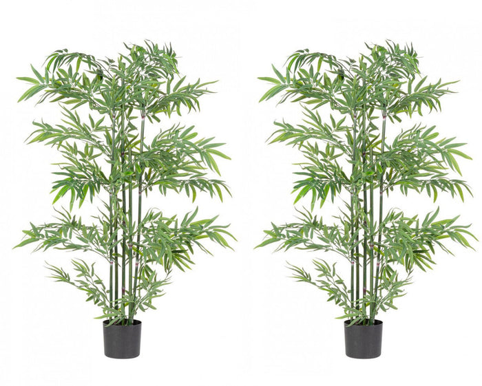 Set 2 Piante Artificiali di Bamboo Ø70x150 cm in Plastica con Vasi Verde