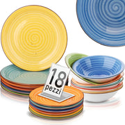 Set da 18 Piatti in Gres Porcellanato Multicolore Servizio da Tavola Sale e Pepe