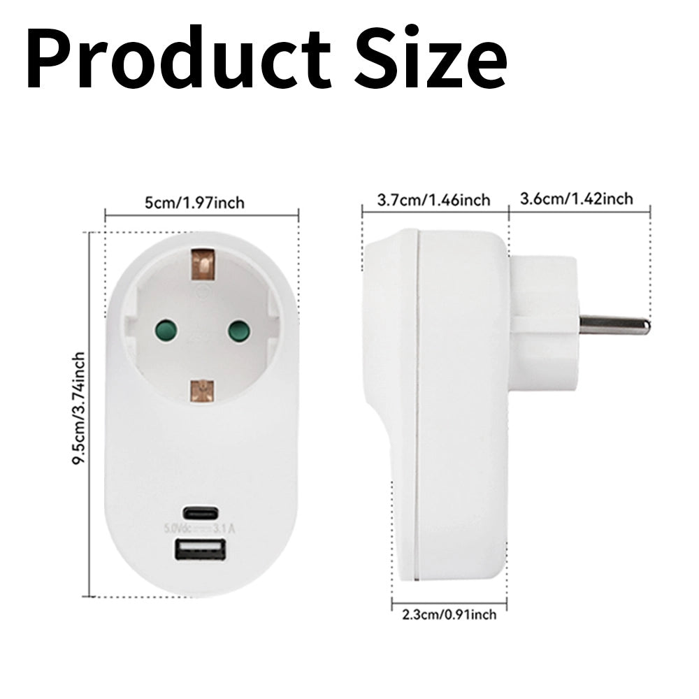 Adattatore da Parete con 1 Presa Schuko 16A e USB ¨C zephmum ¨C Bianco