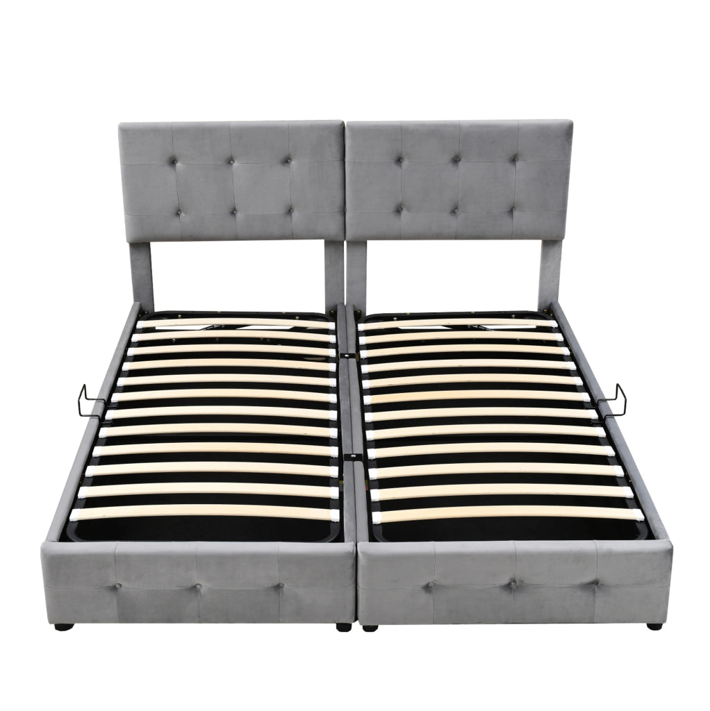 Letto imbottito 180x200 cm in velluto grigio con contenitore idraulico